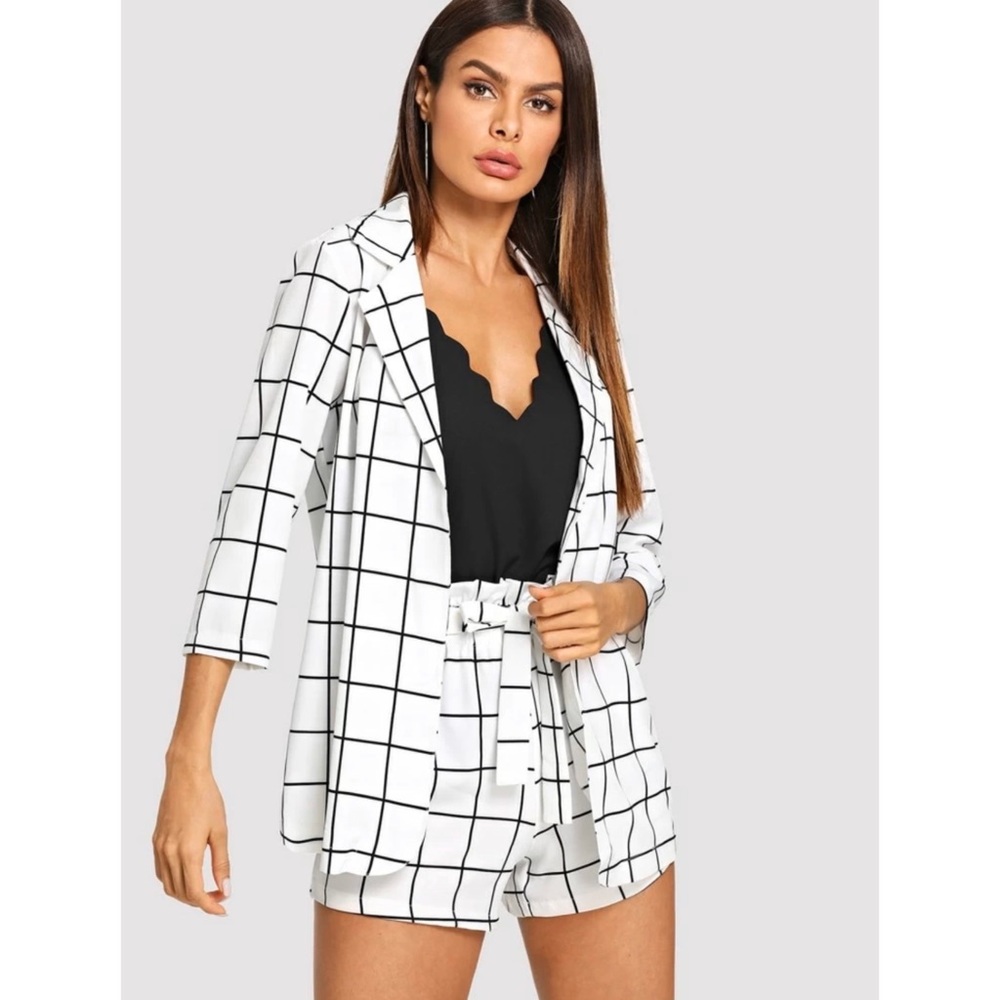 Plaid Blazer with Matching High-waisted Shorts
